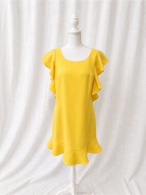 Yellow Ruffle Sleeve Shift Dress - Unbranded